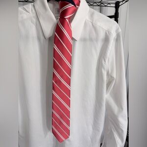 Tommy Hilfiger Red and White Striped Silk Tie